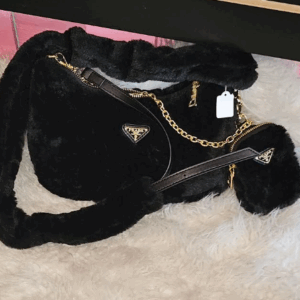 Black Furry Bag with Pouch